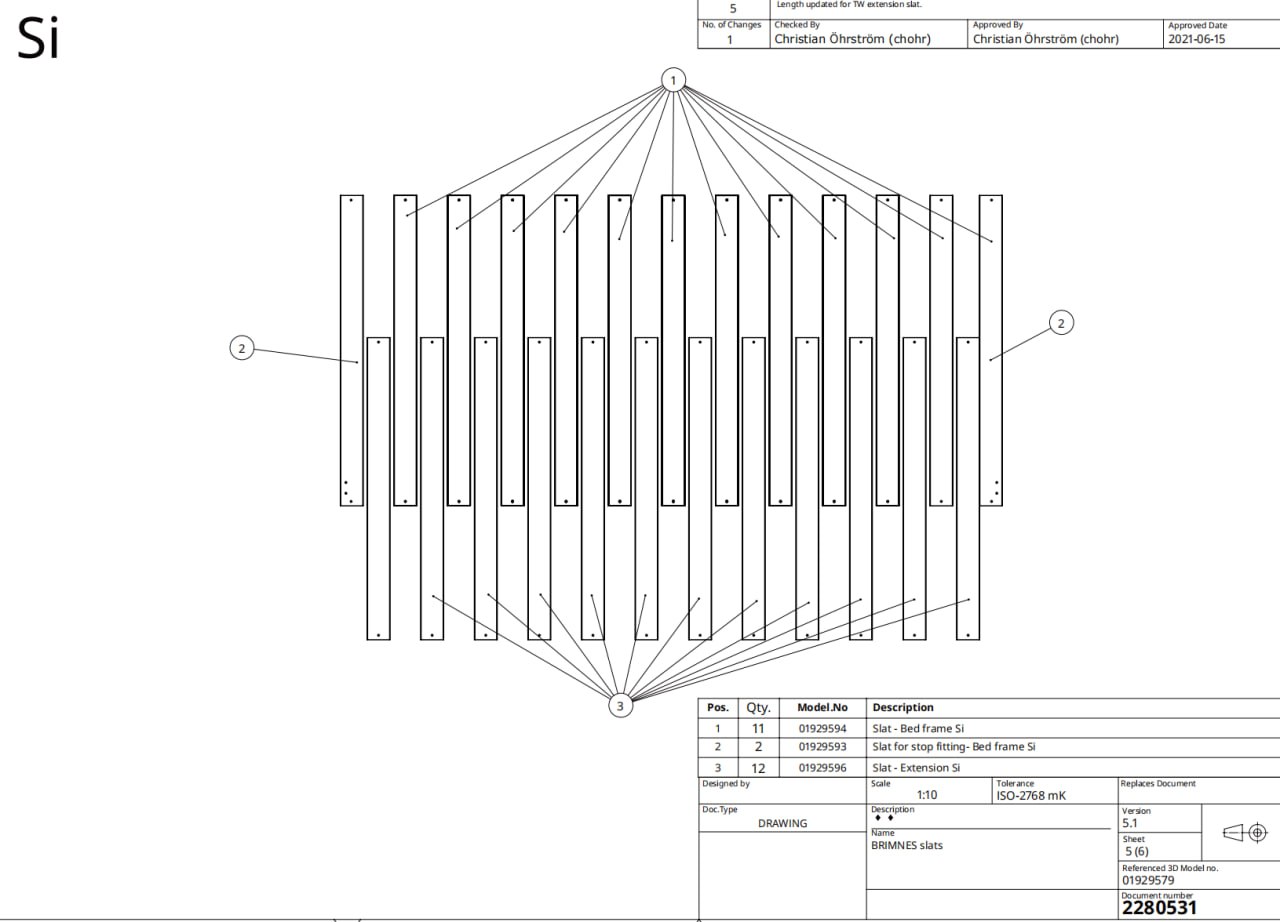 Bed Slat Technical Drawing Full